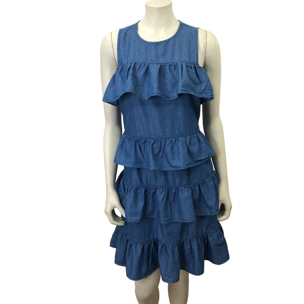 MICHAEL KORS DENIMโ /CHAMBRAY tiered RUFFLE DRESS SM